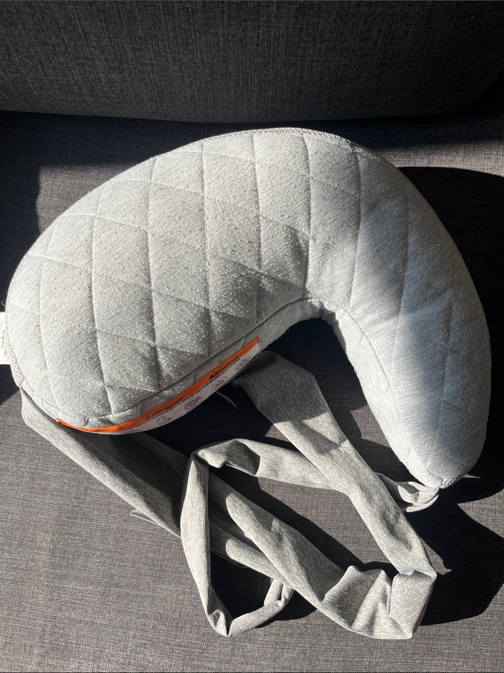 Boppy Quilted Grey Travel Nursing Pillow with Ties